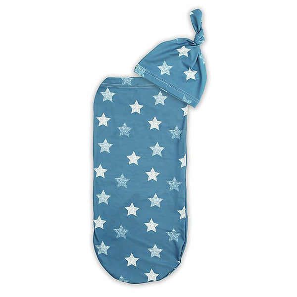 2-Piece Stars Swaddle Cocoon and Hat Set in Blue Stars